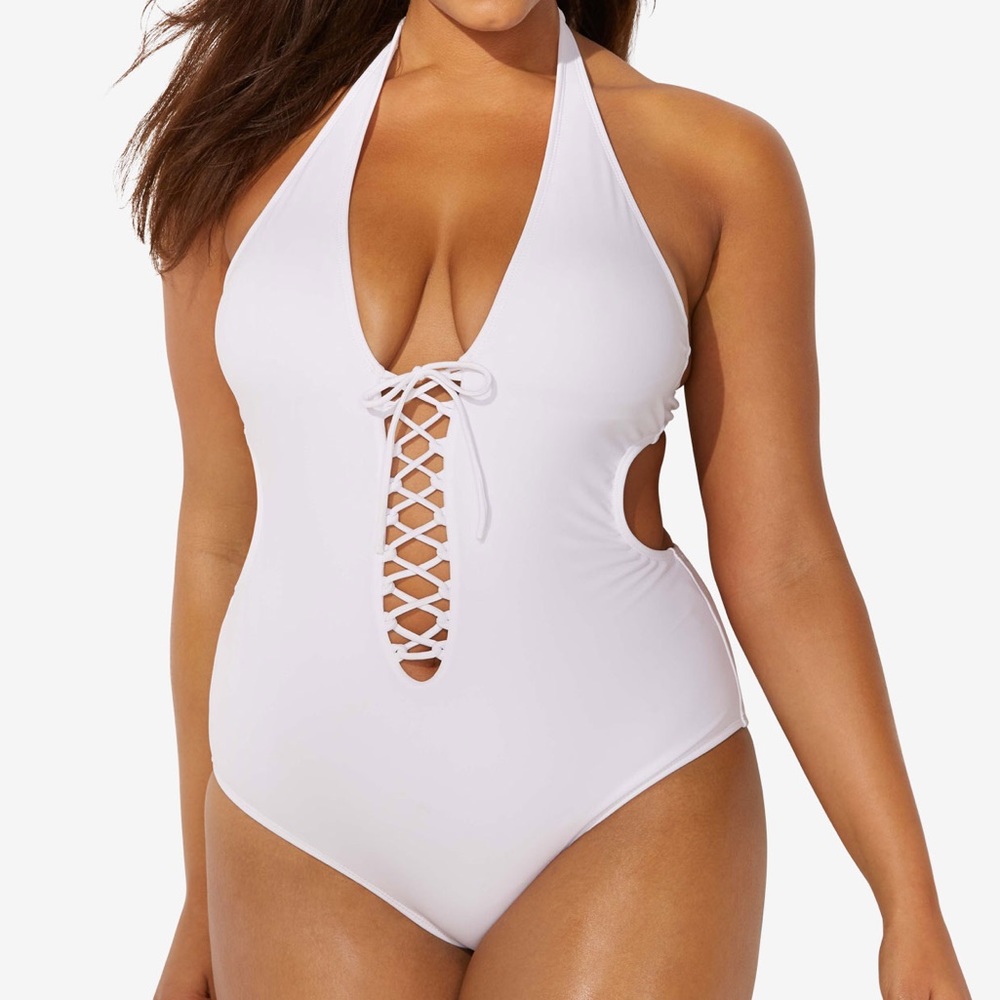 Ashley Graham X S4A NWOT Lace-Up One-Piece, 16